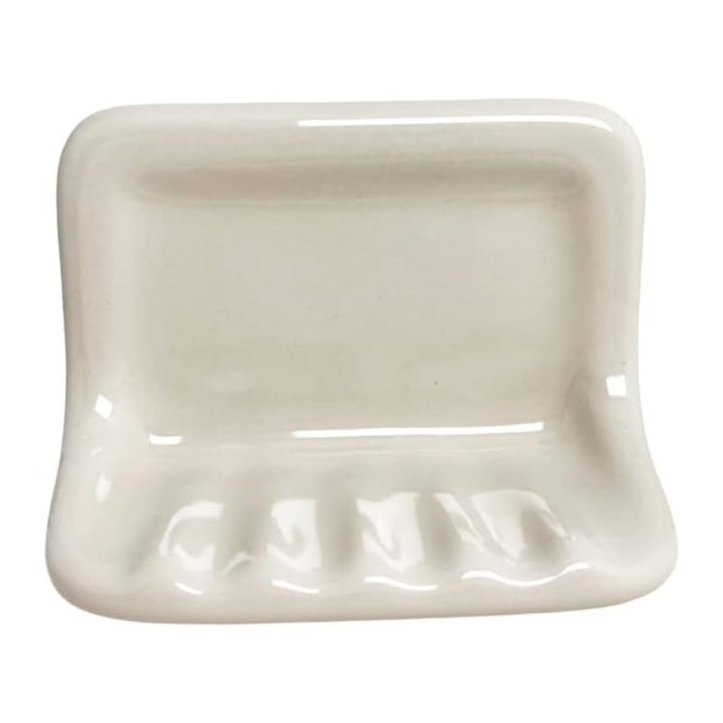 Tenedos Bone Almond Ceramic Soap Dish Holder for Bathroom Wall, Glazed Finish, Easy Tile Adhesion Install, Not for Flat Surface, Durable & Elegant - Image 1